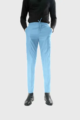 Standard Length Three Quarter Sleeve Wool Pants in Double Blue Pinstripe