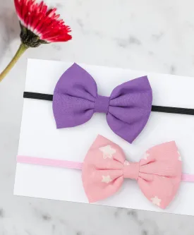 Star Bow Headband Set - Purple & Pink