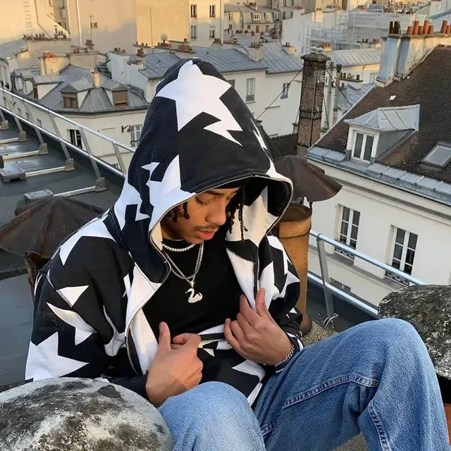 Star Printed Zip Up Hoodies