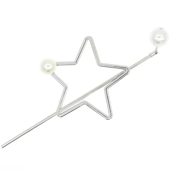 Star Wire Bun Cover and Hair Stick 2-pc Set with Glass Pearls