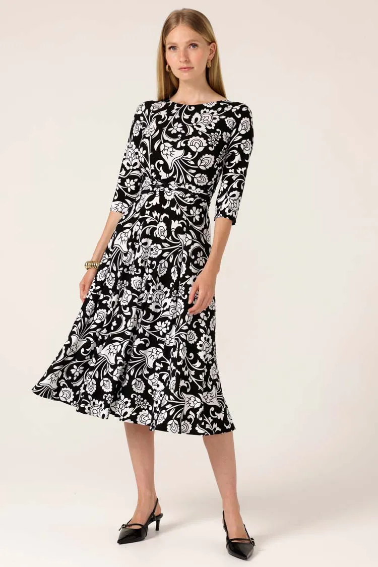 Starling Reverse Wrap Dress in B/W Flower