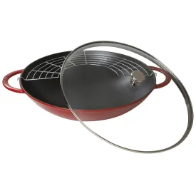 Staub Cast Iron Wok With Lid - Red, 37 Cm