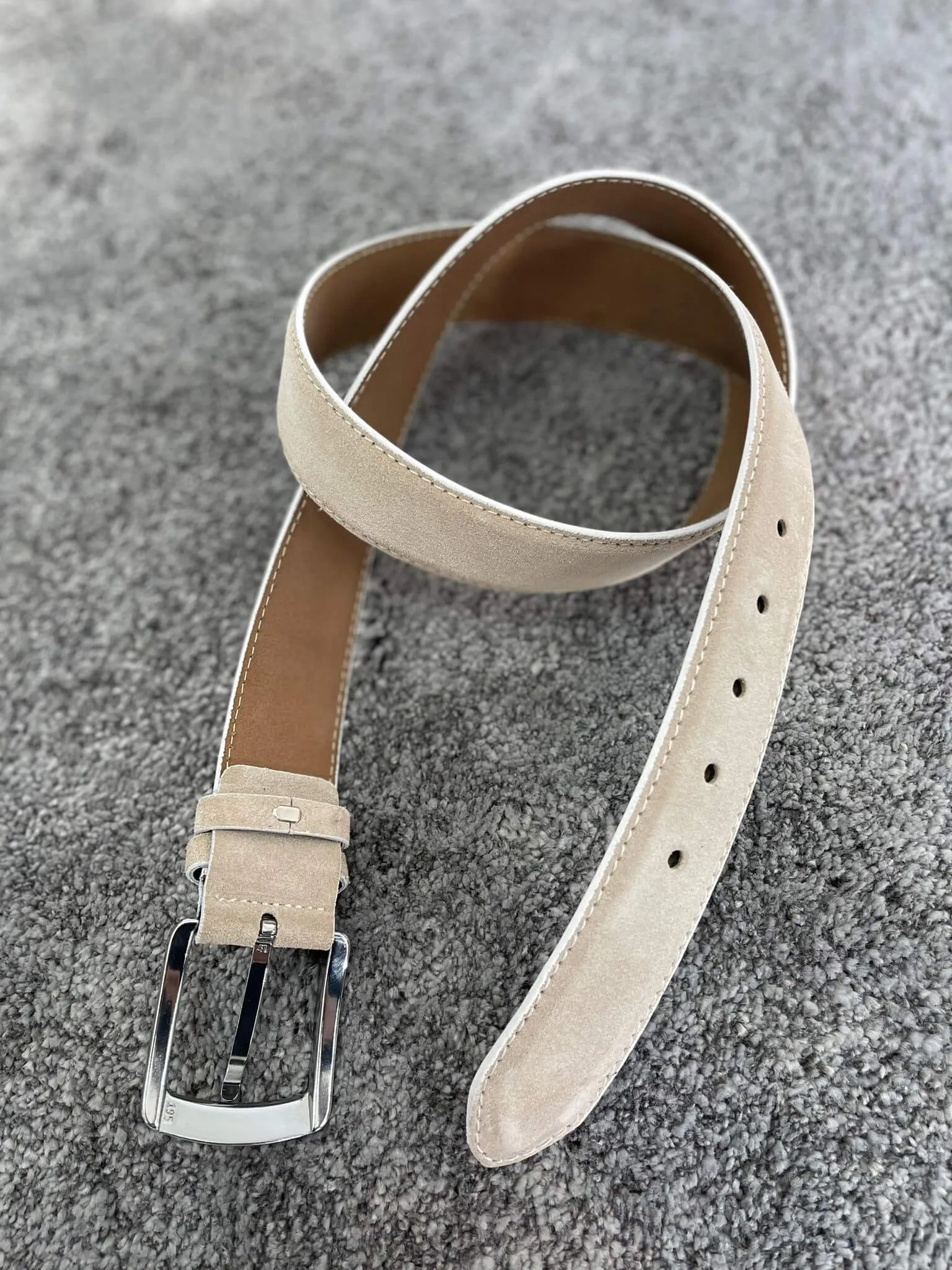 Steel Buckle Suede Beige Belt