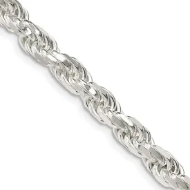 Sterling Silver 5.75mm Diamond-cut Rope Chain Necklace