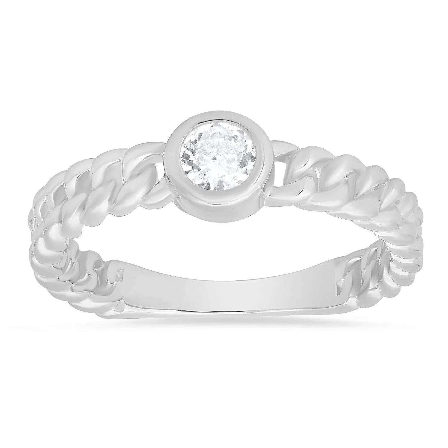 Sterling Silver Bezel-set CZ Curb Chain Ring