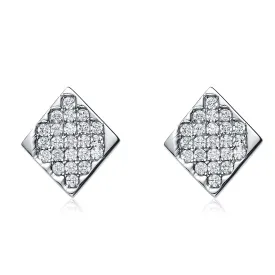 Sterling Silver Cubic Zirconia Square Stud Style Earrings