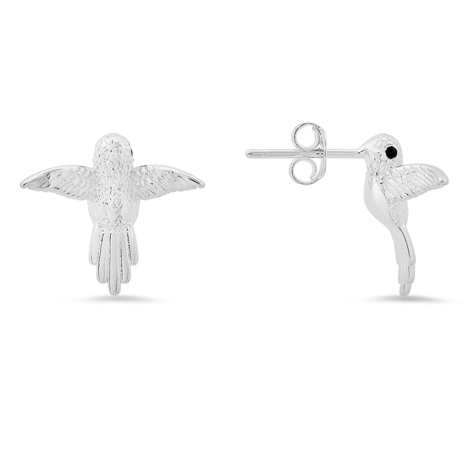 Sterling Silver CZ Hummingbird Stud Earrings