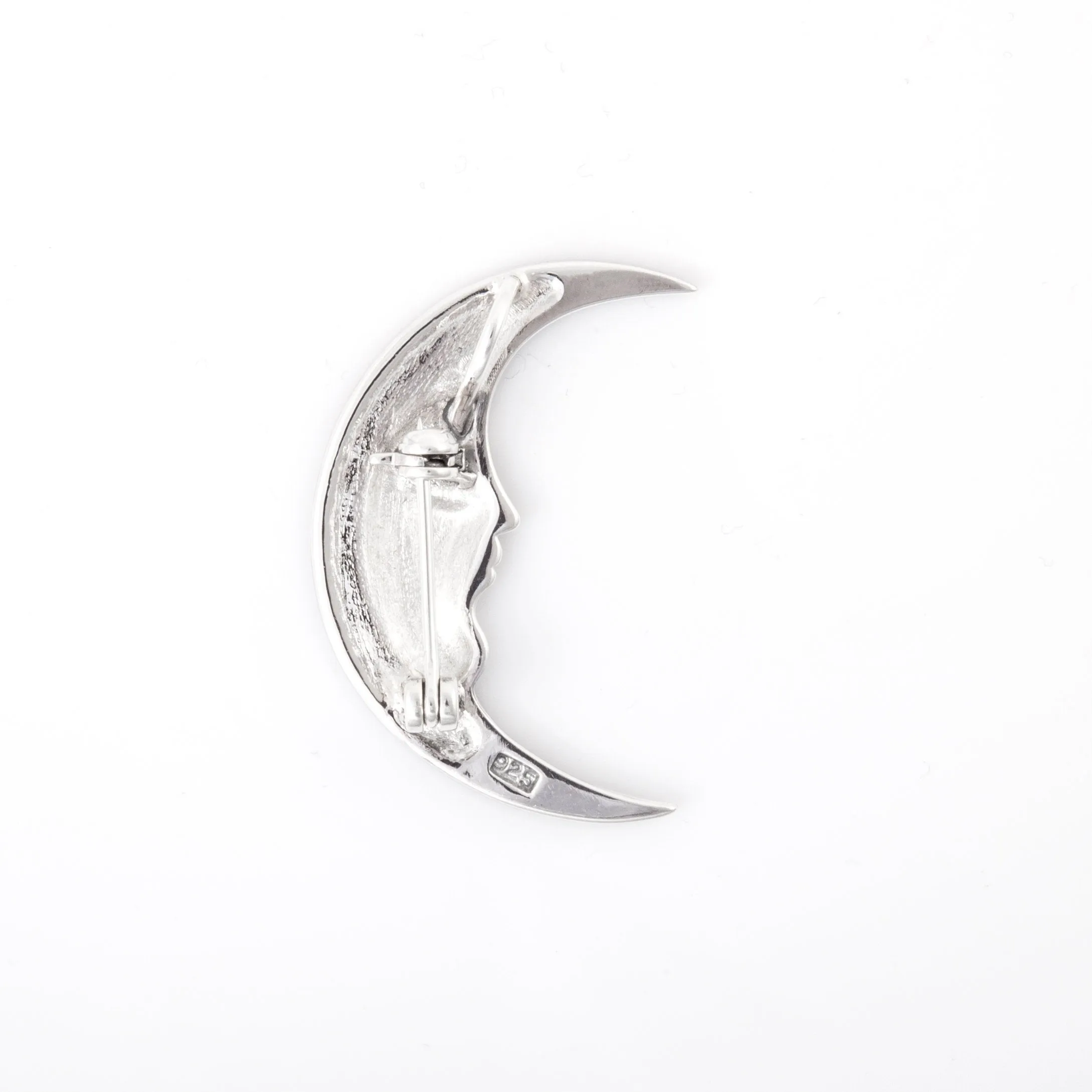 Sterling Silver Marcasite Moon Face Brooch/ Pendant