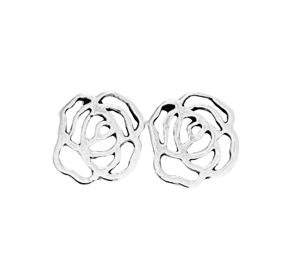 Sterling Silver Open Rose Stud Earrings