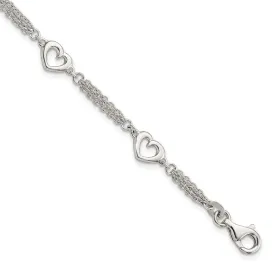 Sterling Silver Polished Hearts 7.5in w/1.0 in ext Bracelet