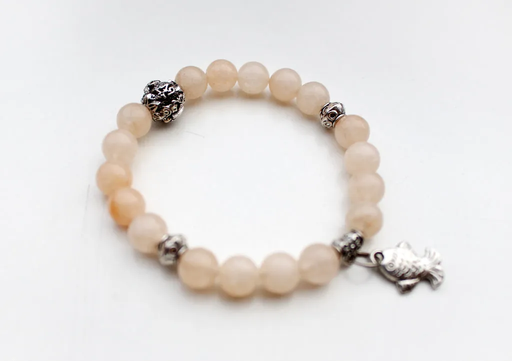 Stone Beaded Women's Bracelet with Fish Charm