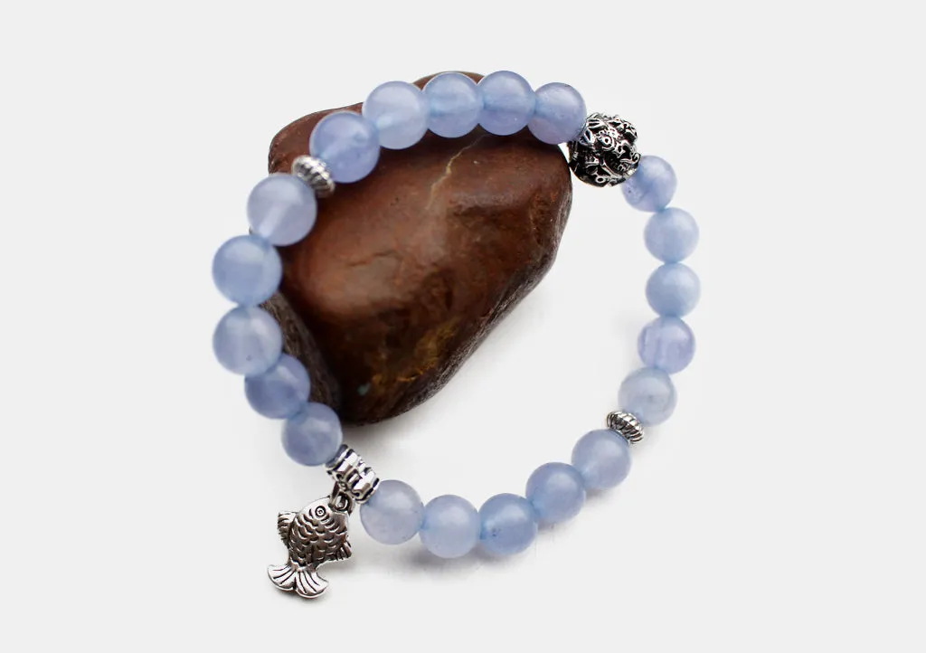 Stone Beaded Women's Bracelet with Fish Charm