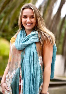 Stone Washed Cotton Scarf Turquoise