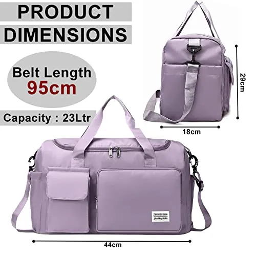 Storite Nylon 44 cms Imported Travel Duffle Bag Sports Gym Shoulder Bag for Women with Wet Pocket & Shoe Compartment Weekender Overnight Travel Luggage Bag (Purple, 44 x 18 x 29 cm)