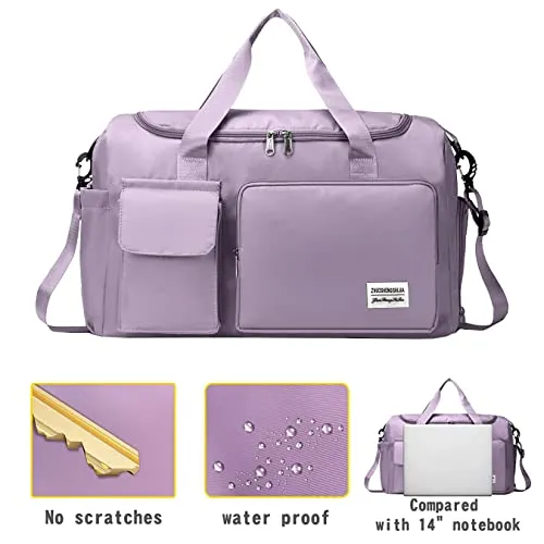 Storite Nylon 44 cms Imported Travel Duffle Bag Sports Gym Shoulder Bag for Women with Wet Pocket & Shoe Compartment Weekender Overnight Travel Luggage Bag (Purple, 44 x 18 x 29 cm)