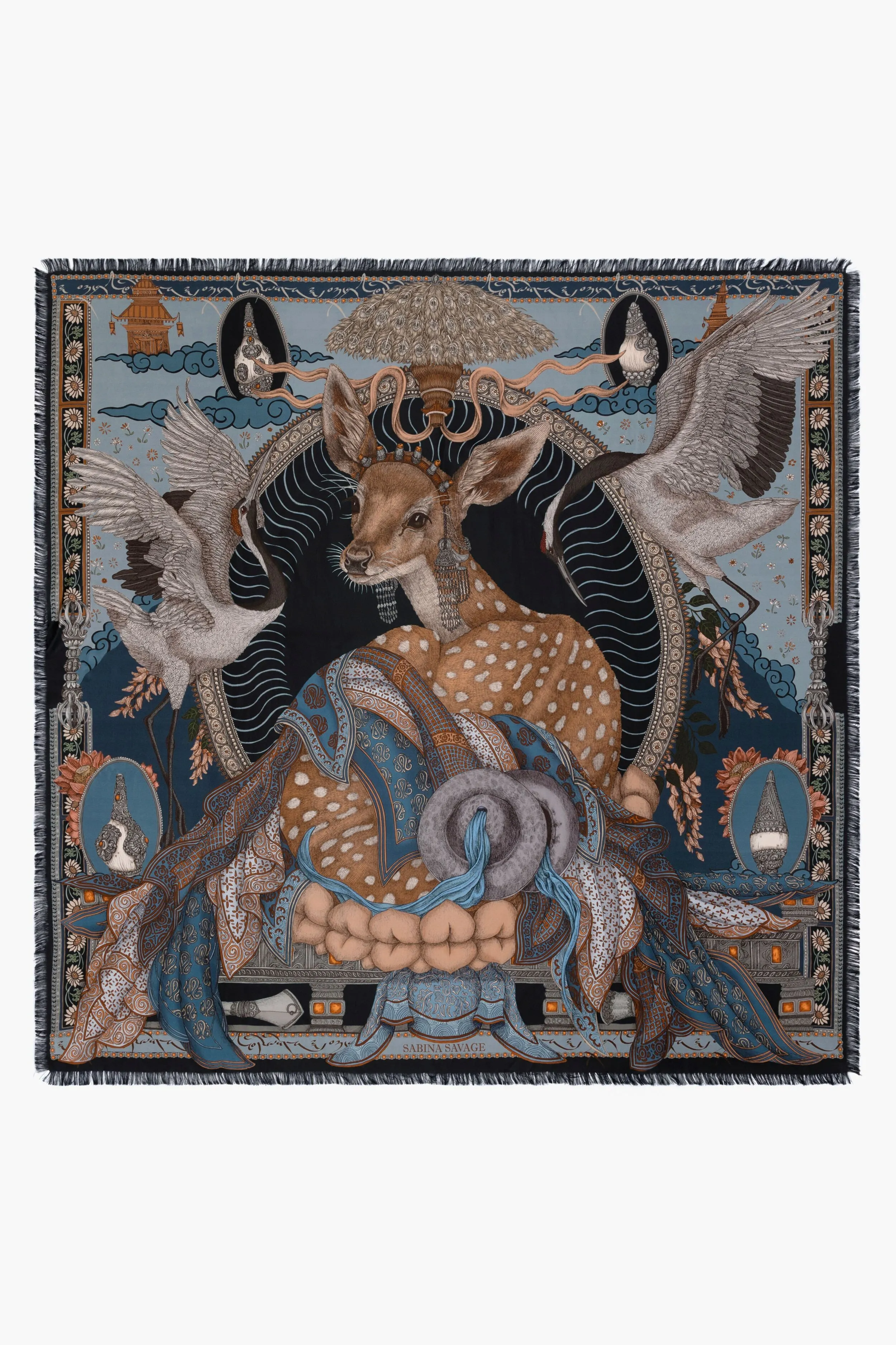 Storm Steel The Song Deer Large Silk Scarf