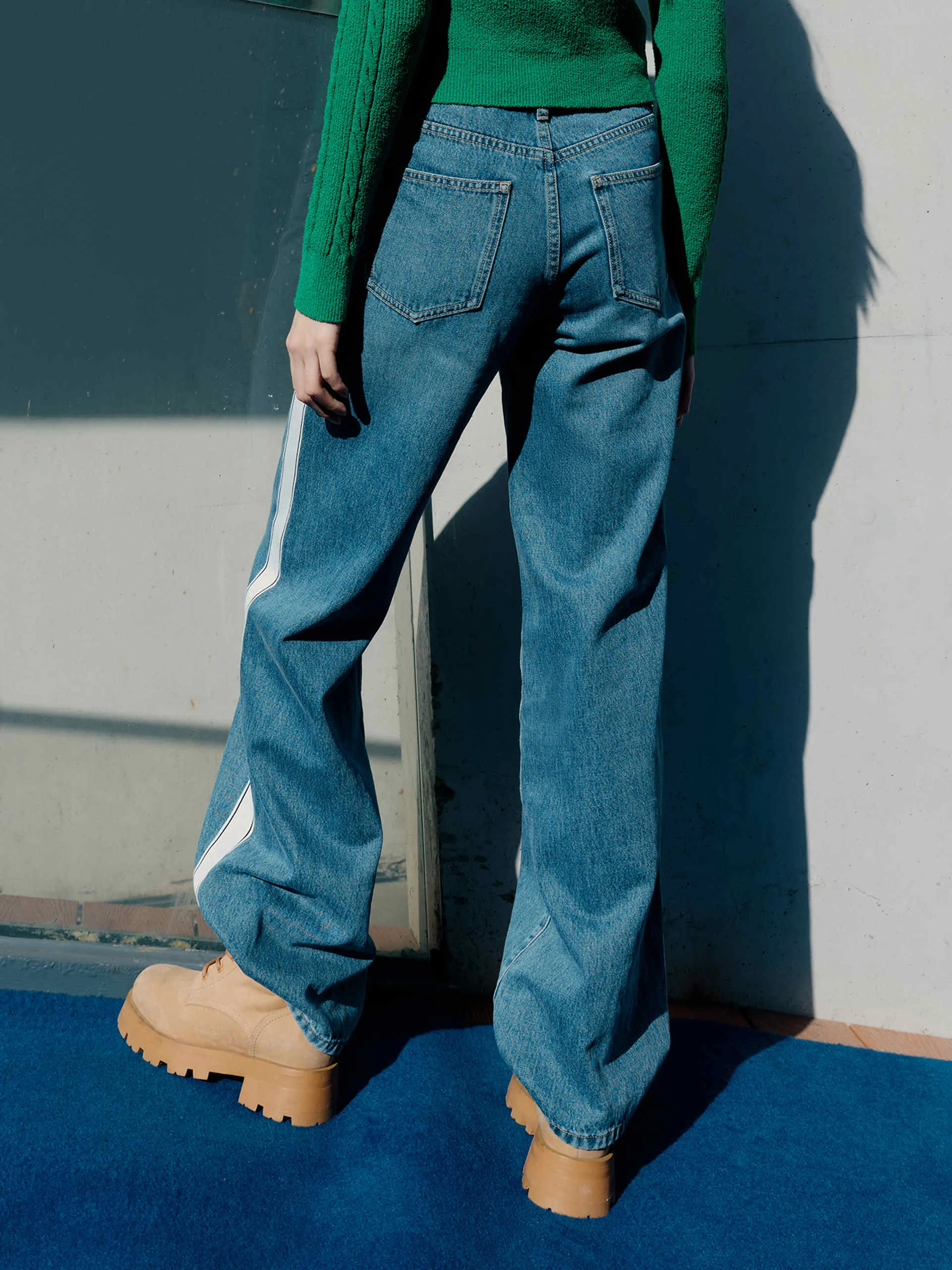 Straight Fit Panel Jeans