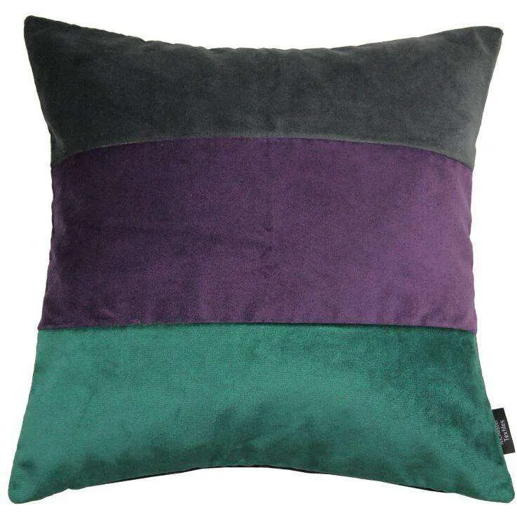 Straight Patchwork Velvet Green, Purple   Grey Cushion