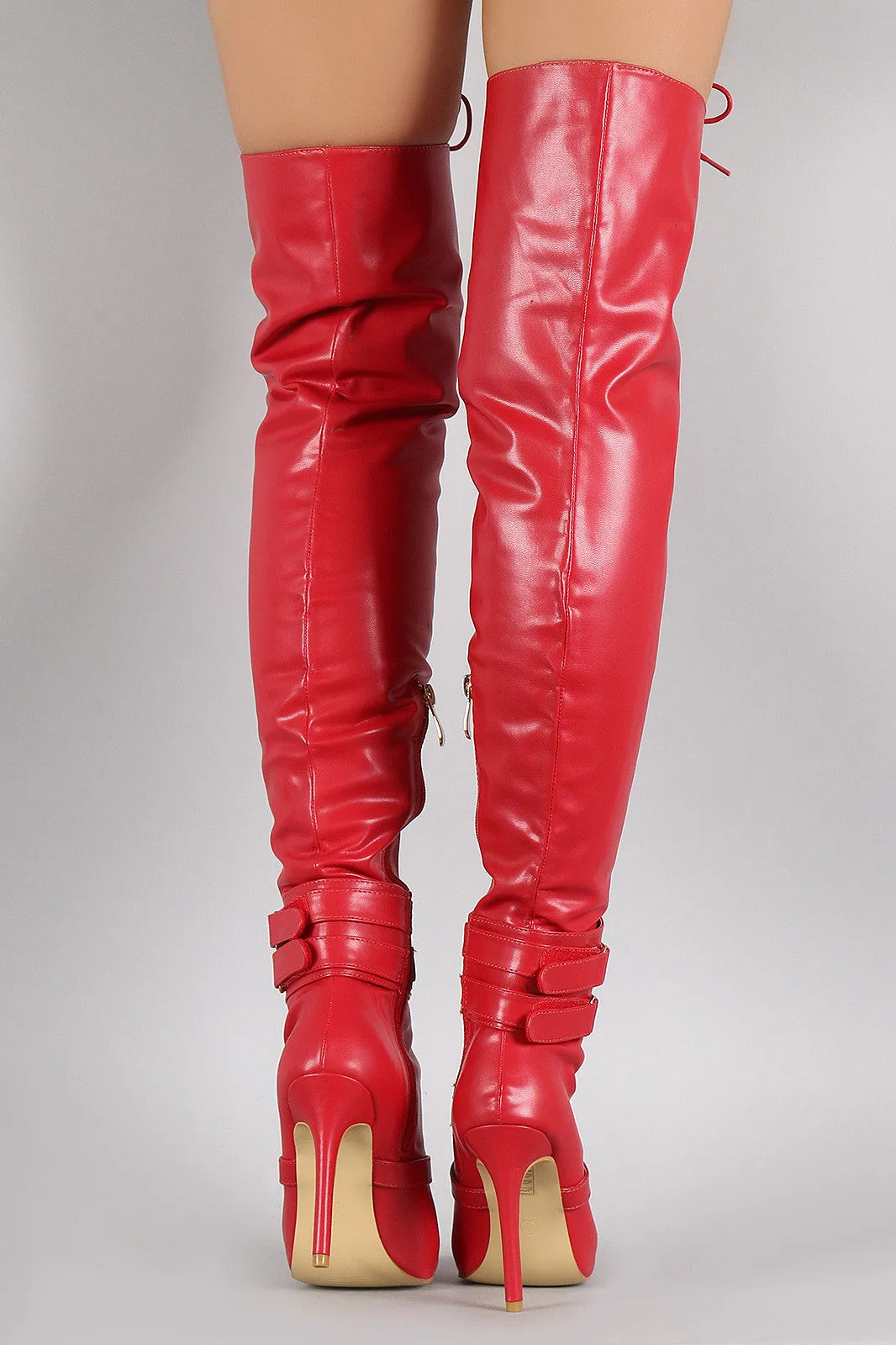 Strapped Corset Pointy Toe Over-The-Knee Stiletto Boots