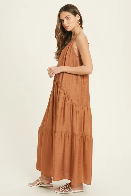 STRAPPY TIERED MAXI DRESS (RUST)