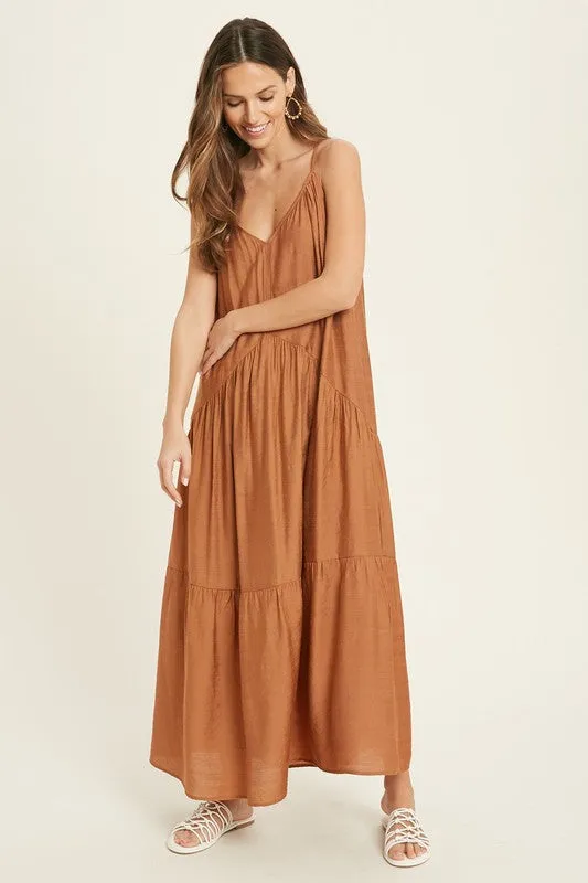 STRAPPY TIERED MAXI DRESS (RUST)