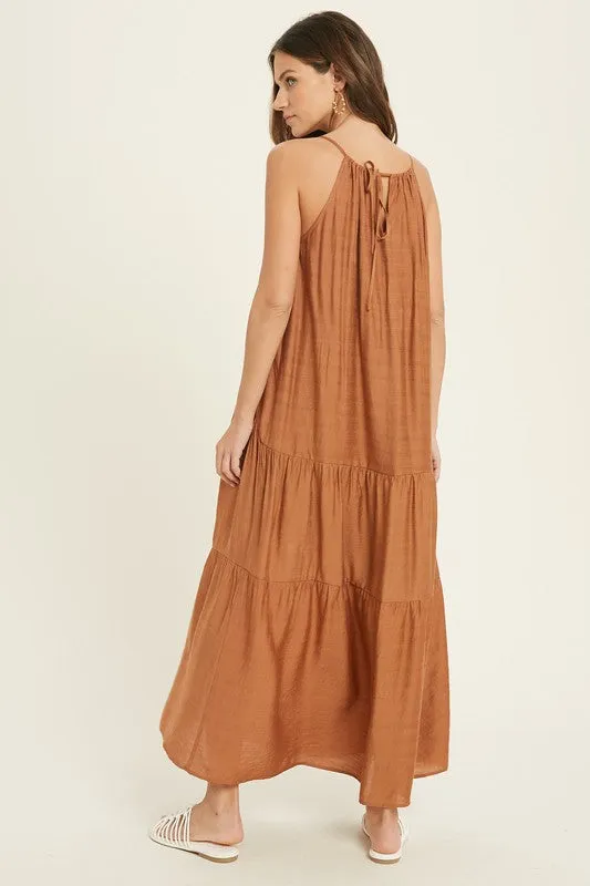 STRAPPY TIERED MAXI DRESS (RUST)