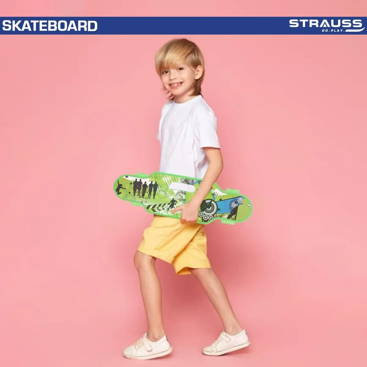 STRAUSS Cruiser Skateboard| Penny Skateboard | Casterboard | Hoverboard | Anti-Skid Board with High Precision Bearings | Wheels with Light |Ideal for 8 Years and Above (31 X 8 Inch), (Vibrant Green)