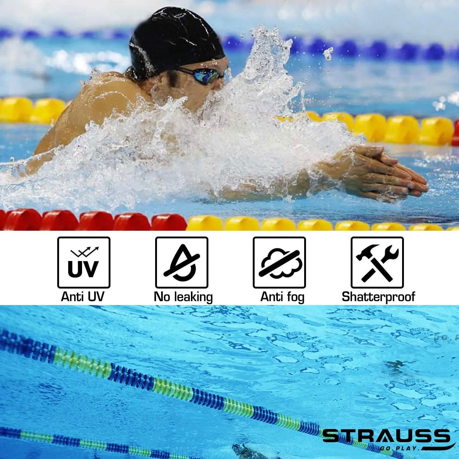 Strauss Swimming Kit (Silicone cap|Swimming Goggle|Earplugs|Noseplug) (Grey) (Pack of 2)