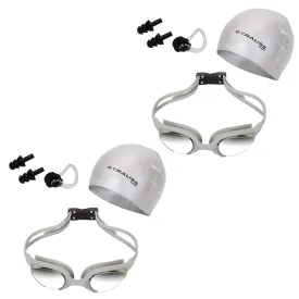 Strauss Swimming Kit (Silicone cap|Swimming Goggle|Earplugs|Noseplug) (Grey) (Pack of 2)