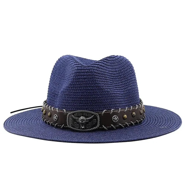 Straw Wide Brim Hat With Leather Band