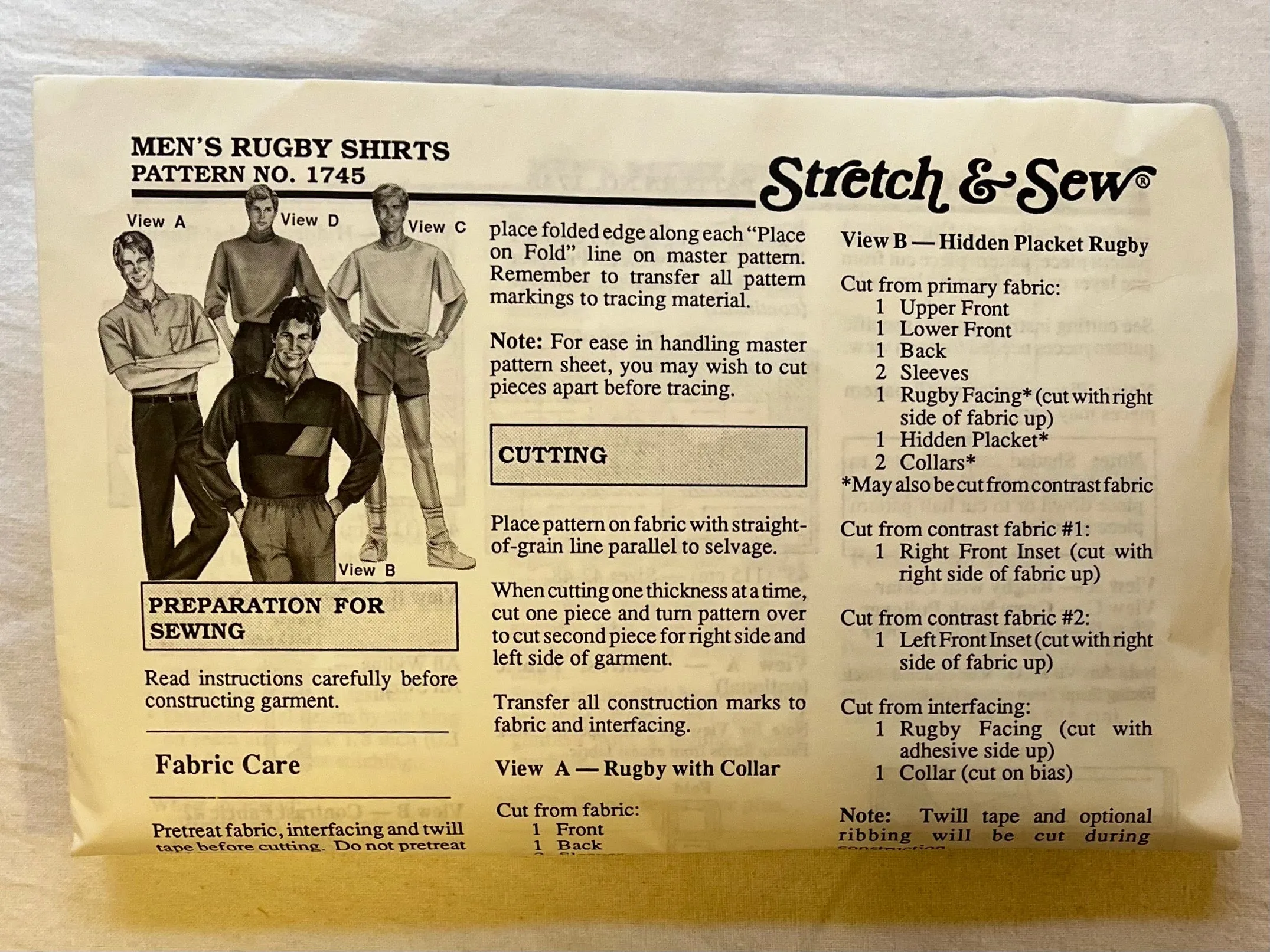 Stretch & Sew 1745 UNCUT Adult Casual/Athletic Wear Chest Sizes 34-48