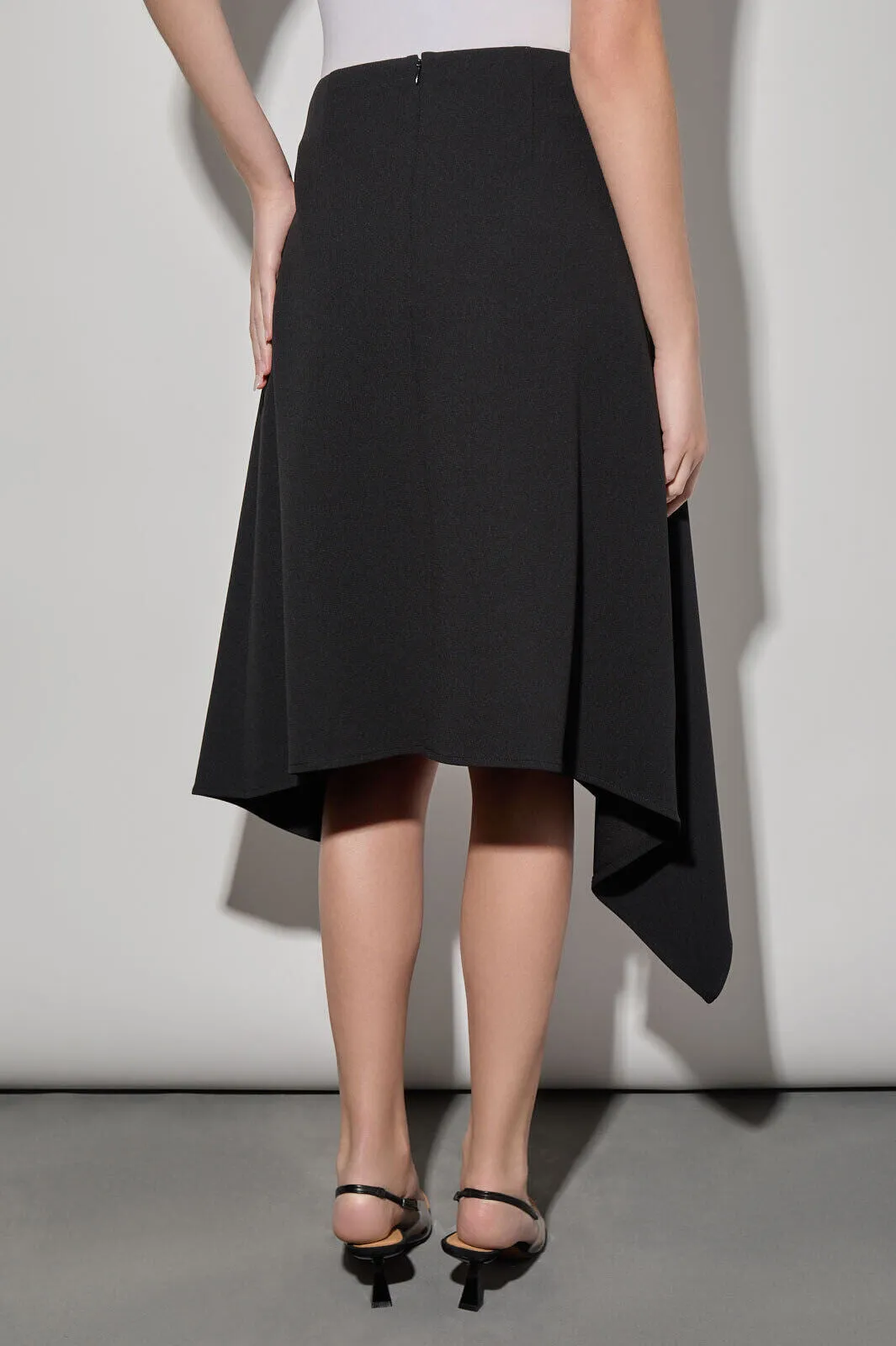 Stretch Deco Crepe Asymmetrical Hem Below-the-Knee Skirt