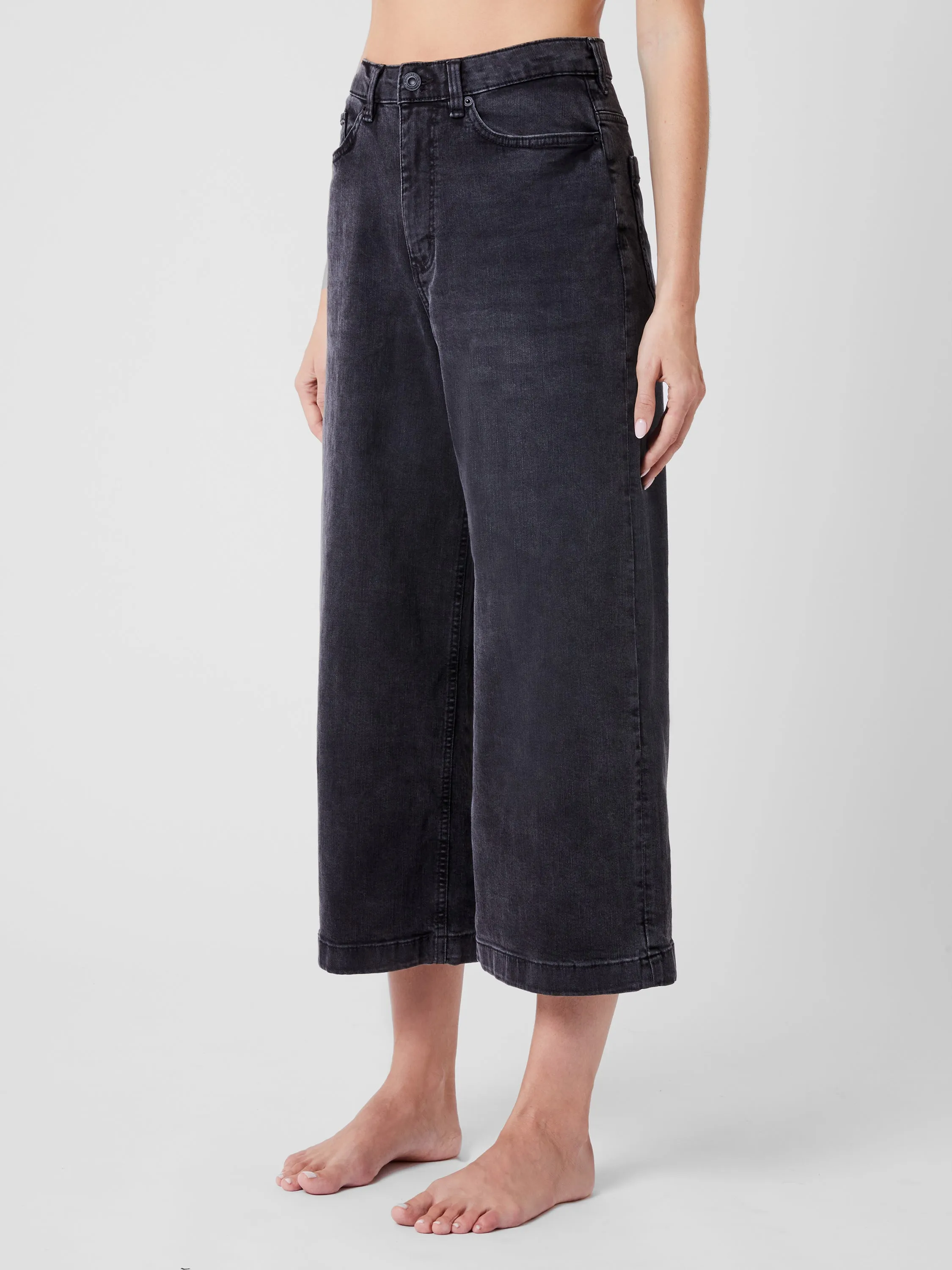 Stretch Denim Wide Leg Culottes 25 Inch