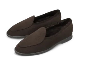 Stride Loafers in Dark Brown Glove Suede with Shearling Lining Dark Sole