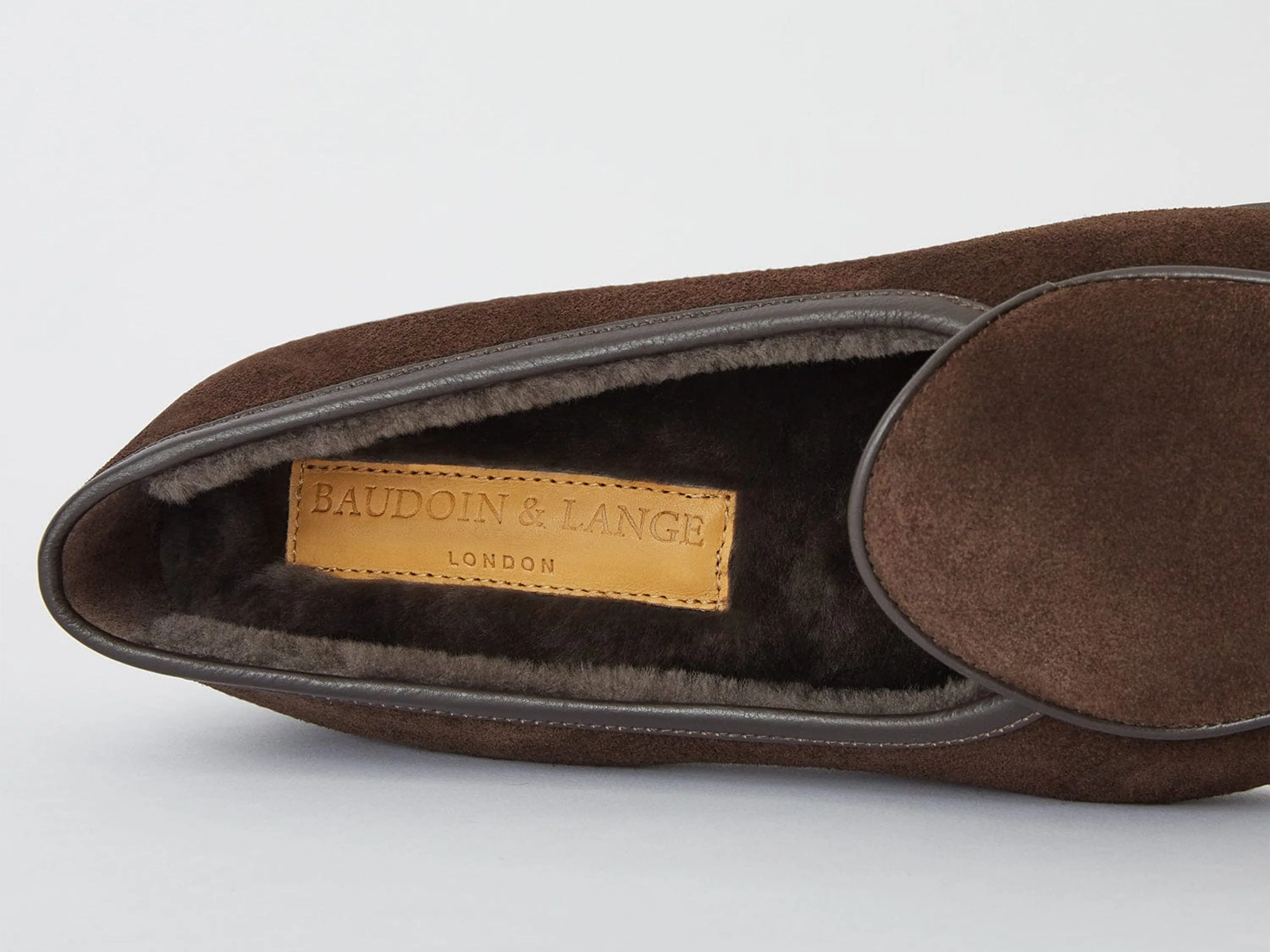 Stride Loafers in Dark Brown Glove Suede with Shearling Lining Dark Sole