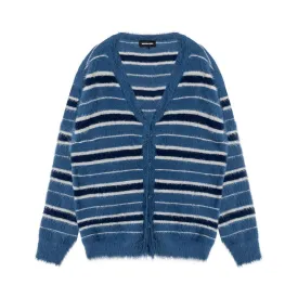 Stripe brushed cardigan blue