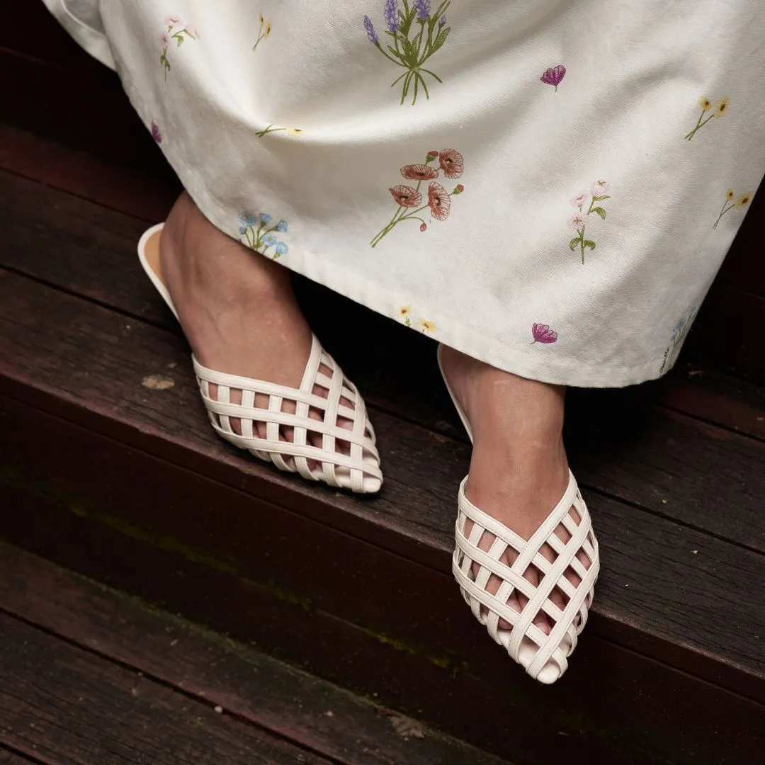 Stripe Mules in Ivory