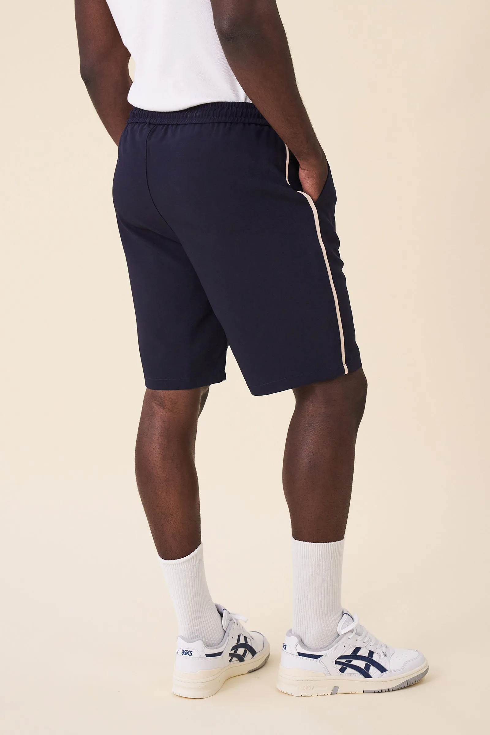 STRIPE TRACK SHORTS - NAVY / ECRU