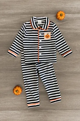 Striped Button Up Pumpkin Pajama Set