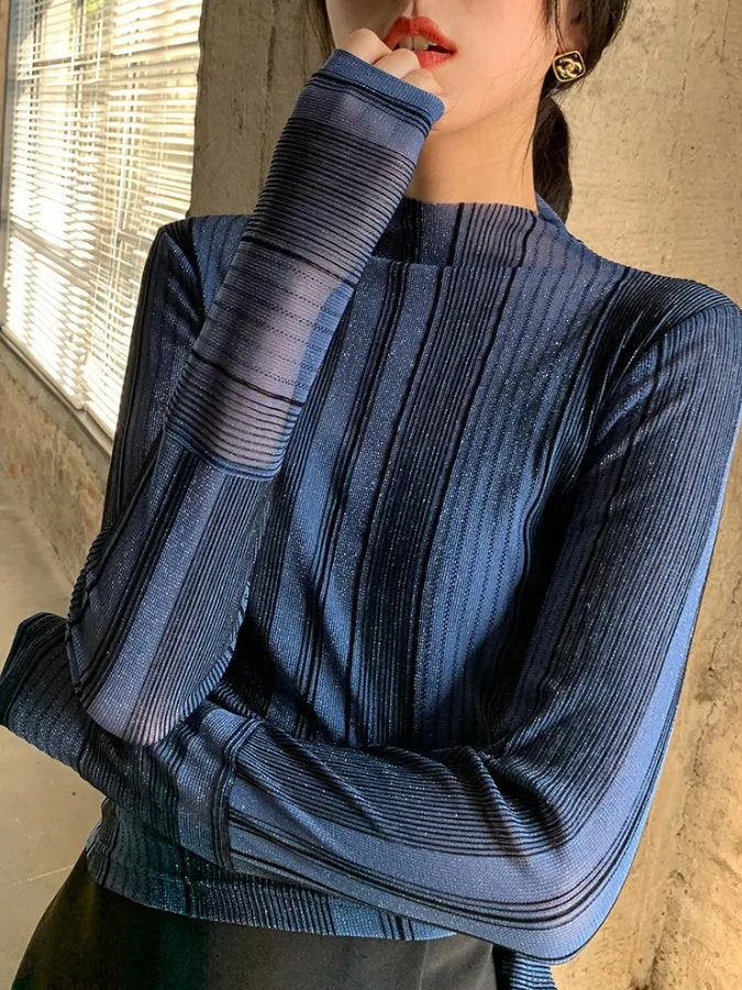 striped half turtleneck  shirt_BDHL4318