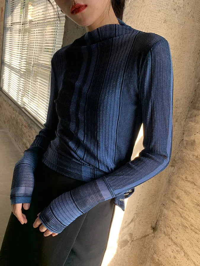 striped half turtleneck  shirt_BDHL4318