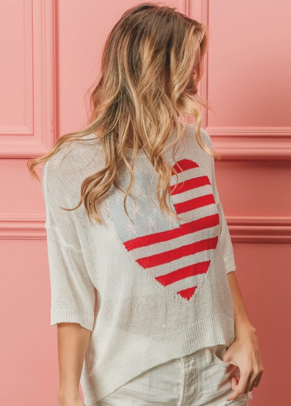 Striped Heart Contrast Knit Top