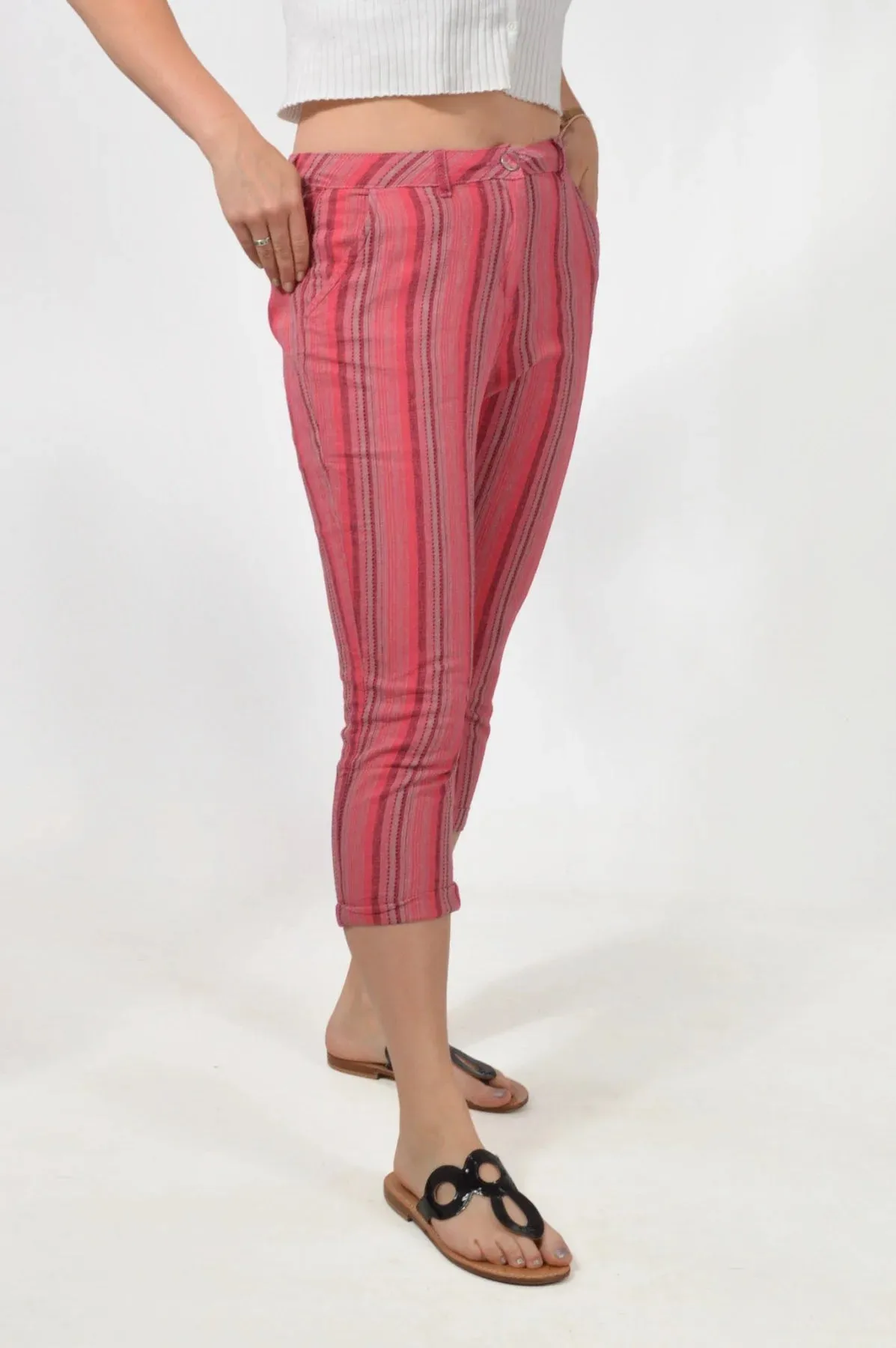 Striped Linen Blend Crop Trouser