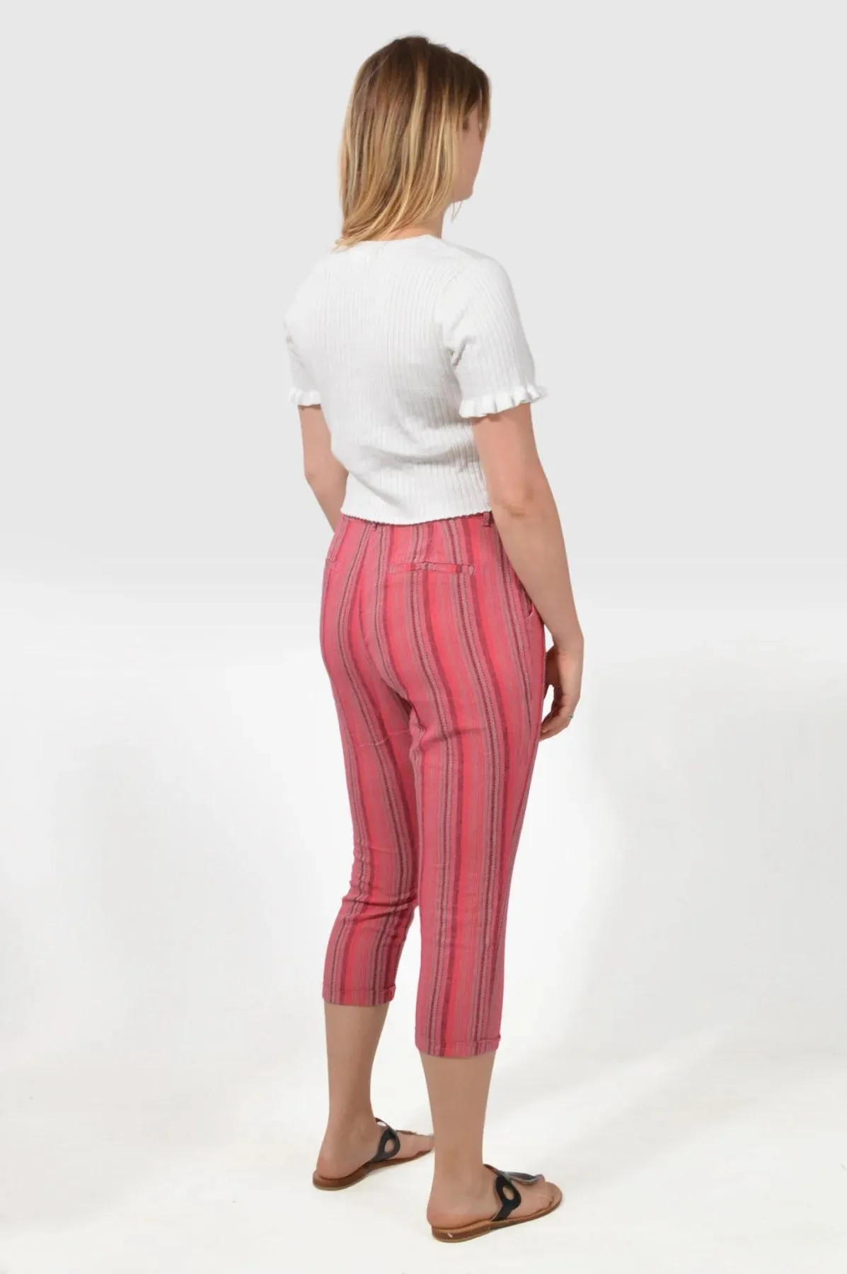 Striped Linen Blend Crop Trouser