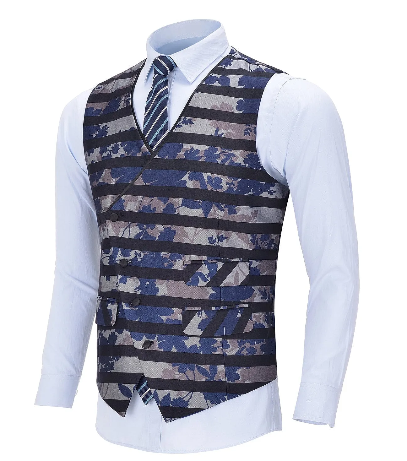 Striped Patterned V Neck Waistcoat