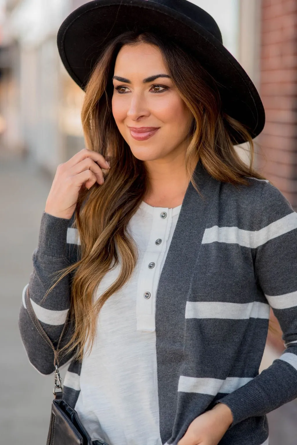 Striped Side Slit Pocket Cardigan