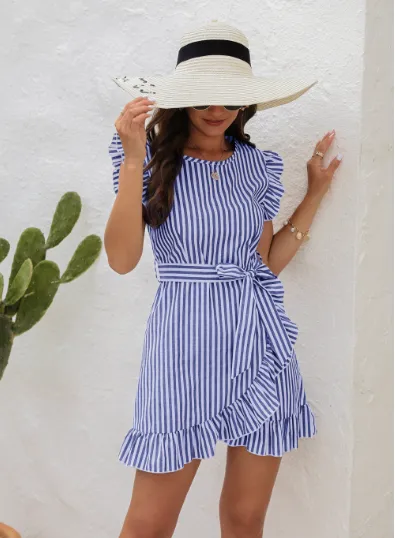 Striped strap short sleeve dress