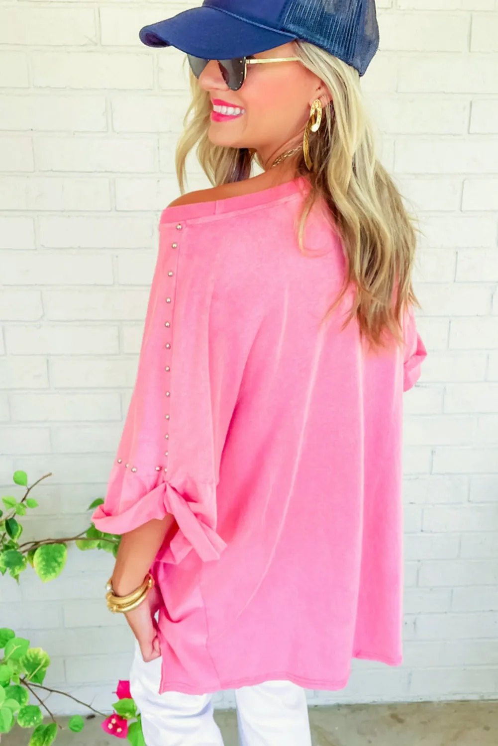 Studded Batwing Oversized Blouse