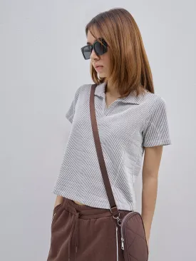 Studiofit Brown Striped and Textured T-Shirt