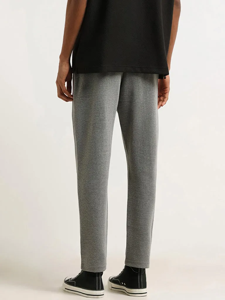 Studiofit Solid Grey Relaxed-Fit Mid-Rise Track Pants